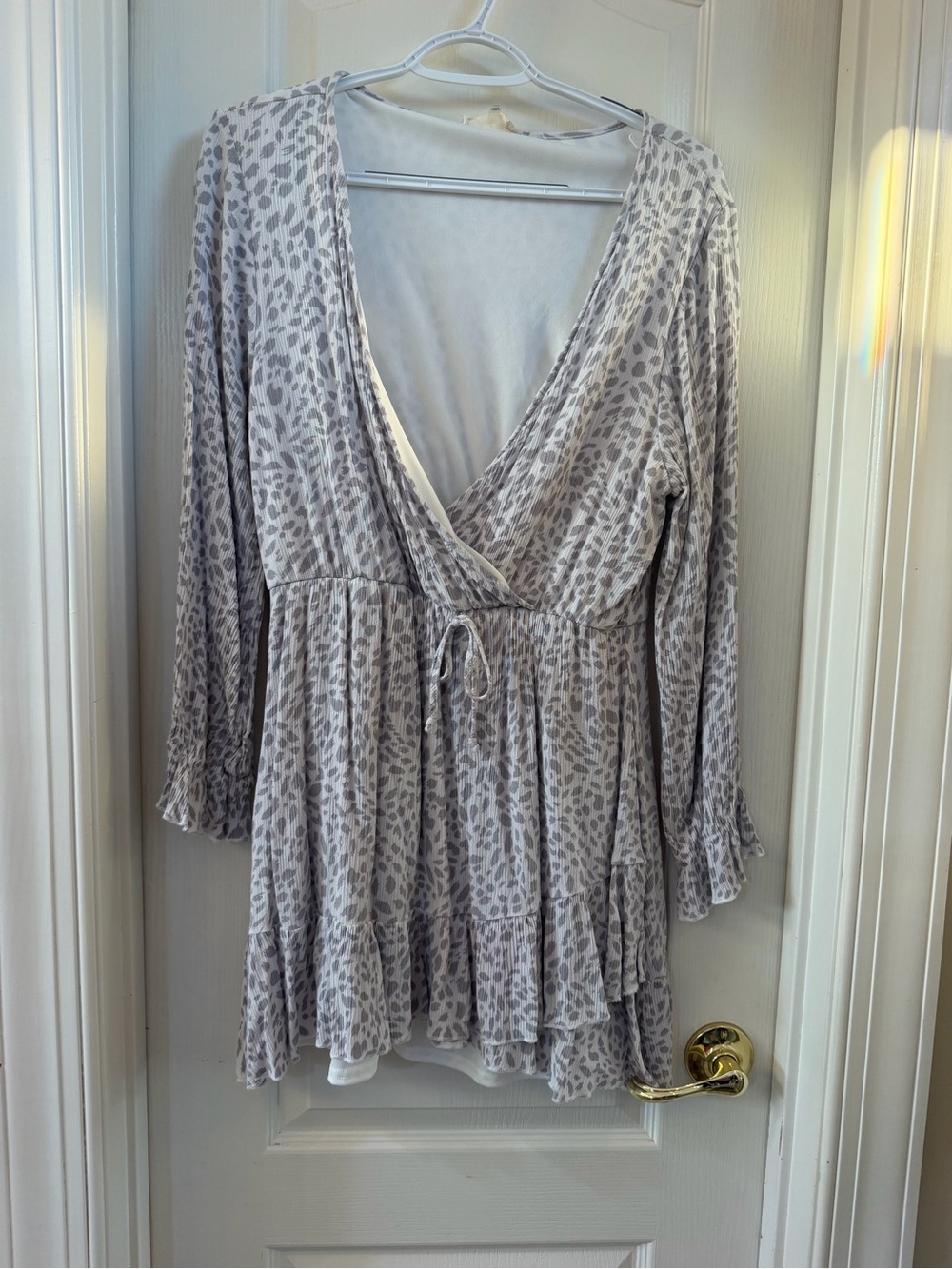 Altar'd State Light Gray Animal-Print Wrap Dress